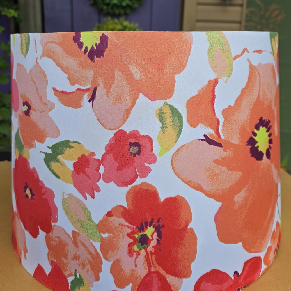 Poppies Fabric Lamp shade Spring Summer Colorful 10×13×15"